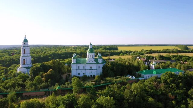 Aerial view to Saviour-Transfiguration Mhar Monastery, Ukraine