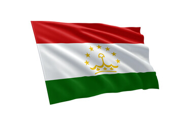 3D illustration flag of Tajikistan. Tajikistan flag isolated on white background.