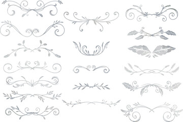 手描きのシルバーのツタ模様セット　ベクター素材