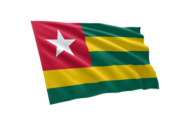 3D illustration flag of Togo. Togo flag isolated on white background.