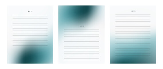 Modern set of  blanks, pages for notes. Abstract vector backgrounds with emerald or deep green color spots. 