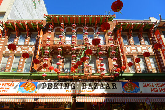 Peking Bazaar at 828 Grant Avenue near Clay Street in historic Chinatown in San Francisco, California CA, USA. 