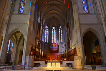 Grace Cathedral interior at 1100 California Street on Nob Hill in historic San Francisco, California CA, USA. 