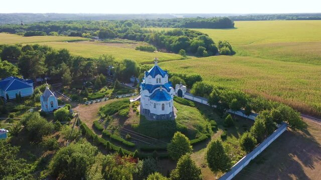 Aerial view to Saviour-Transfiguration Mhar Monastery, Ukraine