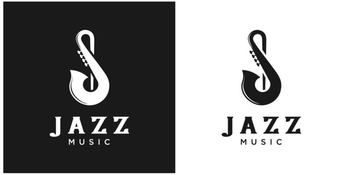 illustration jazz melody logo design premium vector