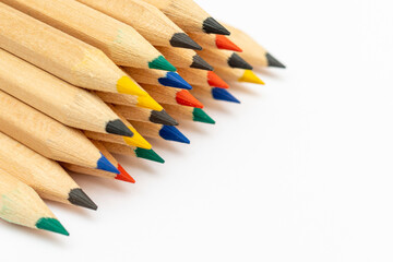 Obraz premium Colour pencils isolated on white background.closeup.Colored pencils background. Color pencils on white background.Copy space.