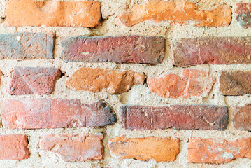 Background of brick wall texture.Background of old vintage brick wall outdoors shot.