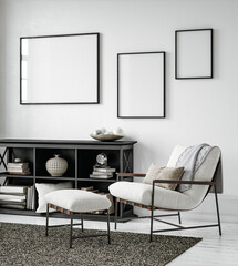 Mockup frame in scandinavian minimalist interior background, 3d render