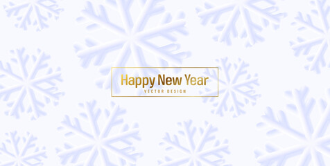 Modern winter holiday background with 3d snowflakes with golden frame and congratulation with Christmas and New Year