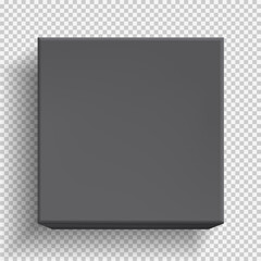 Black paper box 3d top of view, mockup model is on squared background for your design, logo or advertisement.