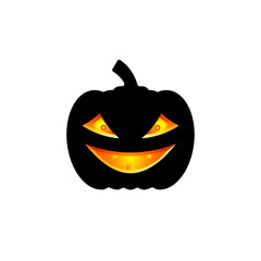 Halloween pumpkin icon with scary face. Vector clipart and silhouette on a white background. 