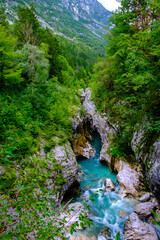 Fototapeta na wymiar Canyon scavato dal fiume Isonzo, Slovenia, parco del Triglav