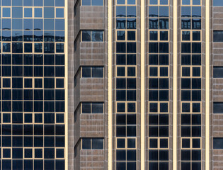 Tall business building shiny windows exterior view