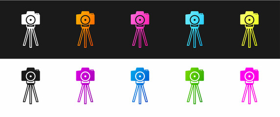 Set Photo camera icon isolated on black and white background. Foto camera. Digital photography. Vector