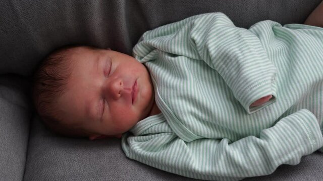 Baby Sleep Newborn Sleep, Little Girl Sleeping On Chair Face and Hands close-up