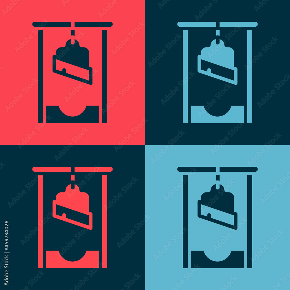 Aufkleber pop art guillotine medieval execution icon isolated on color background. vector