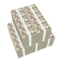 経済のイラスト素材　マネー　平らに積まれた札束　リアル風一万円札　五億円（2_1）