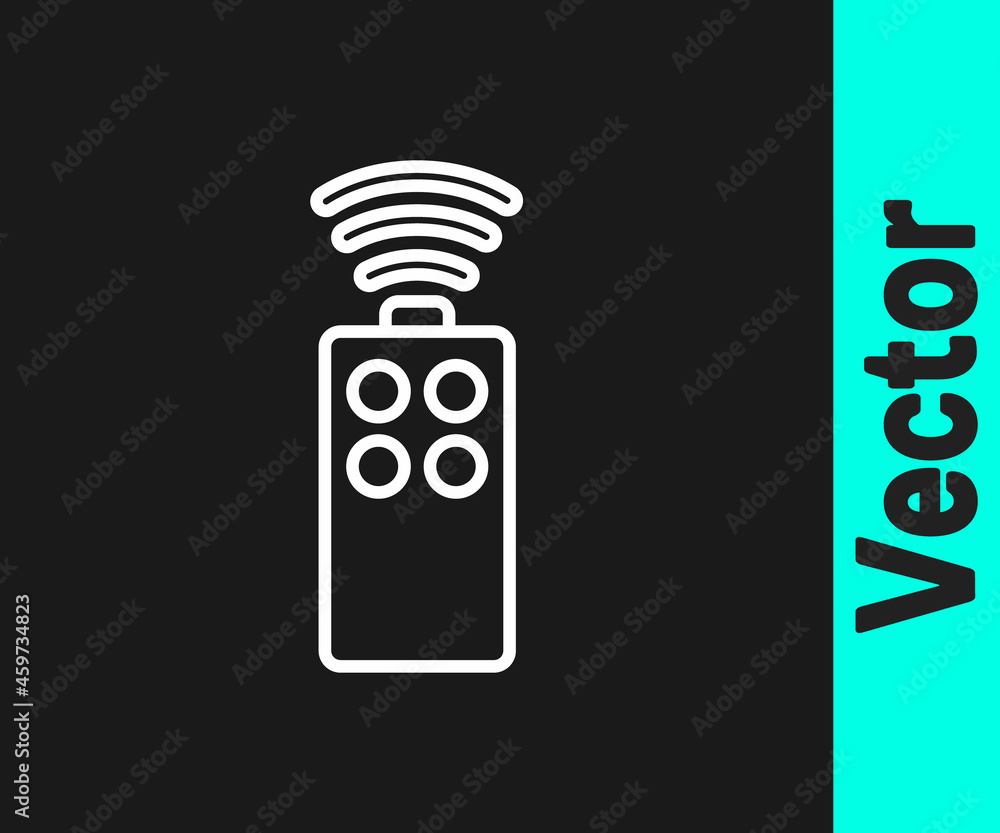 Poster white line remote control for the camera icon isolated on black background. an auxiliary device that