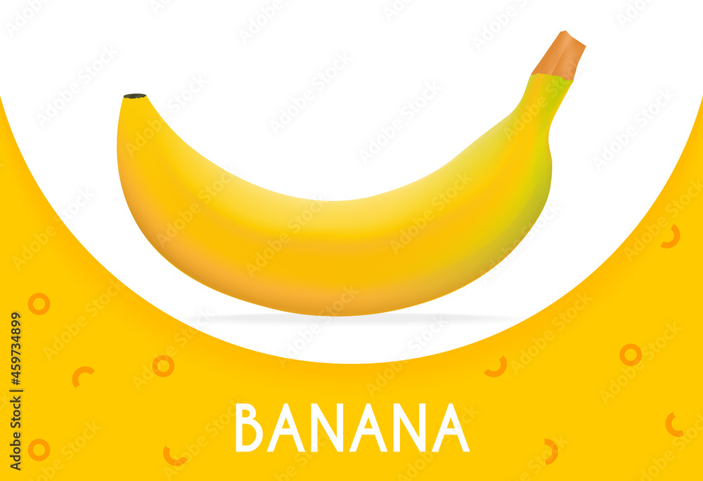 Poster side view of realistic banana on white background. modern minimalistic banner banana design with geo