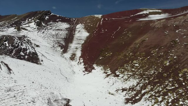 Colored mountains with ice with drone in Peru
