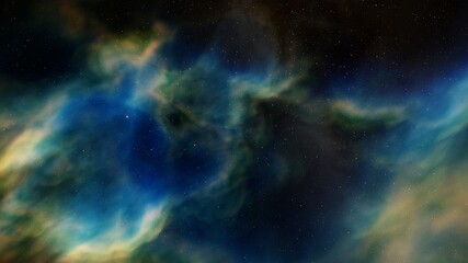 Naklejka na ściany i meble Science fiction wallpaper, colorful gas cloud, nebula in space 3d illustration