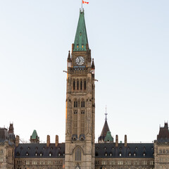 Parliament building with canadian flag in the capital of Canada, Ottawa