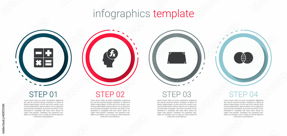 Poster set calculator, function mathematical symbol, acute trapezoid shape and mathematics sets and b. busi