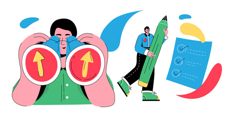 Growth opportunities - colorful flat design style banner with trendy characters