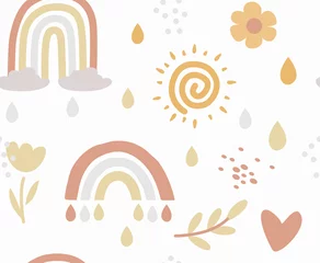 Papier peint Arc-en-ciel Motif arc-en-ciel sans couture vectoriel Boho pour enfants