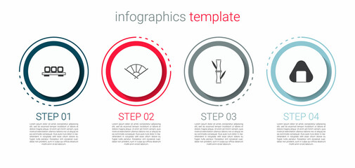 Set Sushi on cutting board, Chinese or japanese folding fan, Bamboo and . Business infographic template. Vector