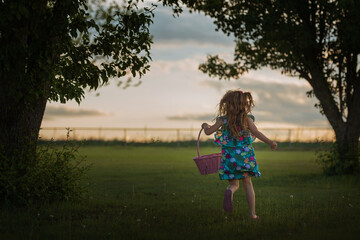 Girl Running Easter Sunday Egg Hunt 