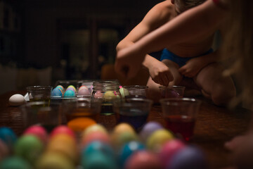 Kids Dying Easter Eggs Colorful