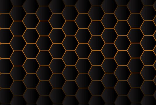 Abstract dark hexagon pattern with technology style on black background. Concept of modern futuristic geometric shape design. Cover template, poster, flyer, print ad. Flat cartoon vector illustration © Rudzhan