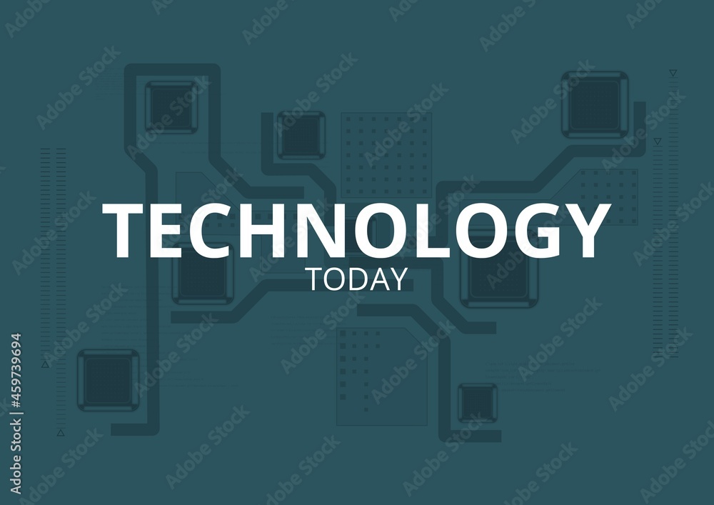 Poster composition of technology today text over network of connections in computer on green background
