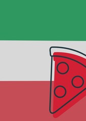 Composition of slice of pizza icon on colourful background