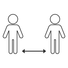 Social distancing icon. Simple silhouettes of people with an arrow between them. May be used to prevent the outbreak of coronavirus covid-19