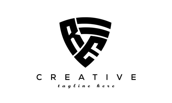 Shield letters RE creative logo