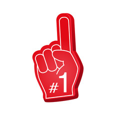 an foam finger. Hands up with glove with inscription 