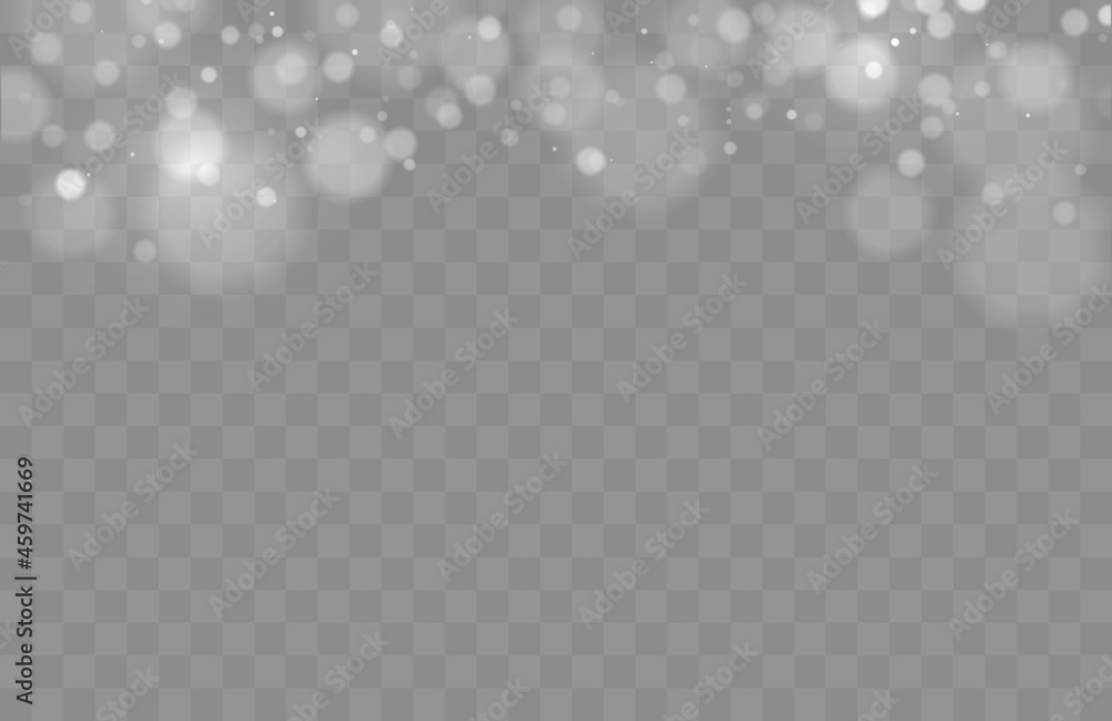 Poster Shining bokeh isolated on transparent background. Bokeh lights with glowing particles isolated. Christmas concept