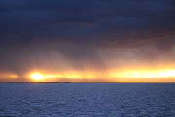 Storm at salt flat desert in northern argentina