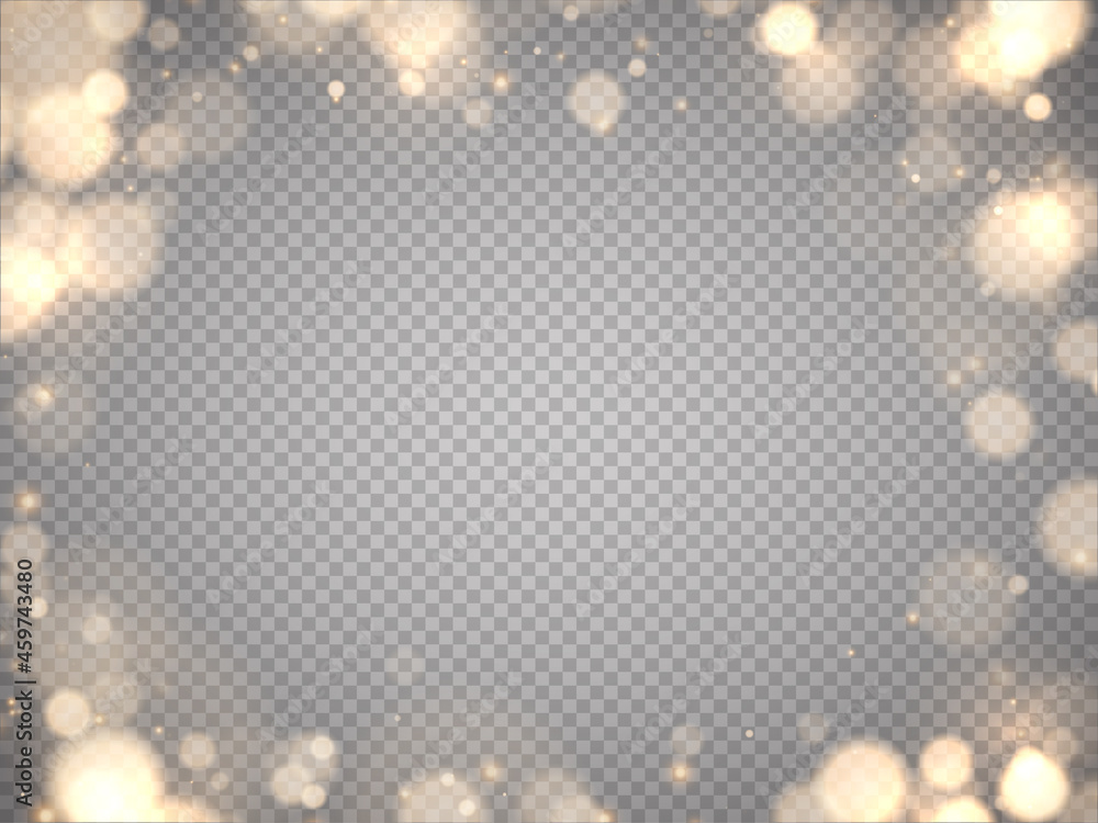 Poster Shining bokeh isolated on transparent background. Golden bokeh lights with glowing particles isolated. Christmas concept