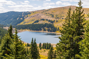 Panoramic view of Rocky Mountains near Duck Lake at Guanella pass in Colorado