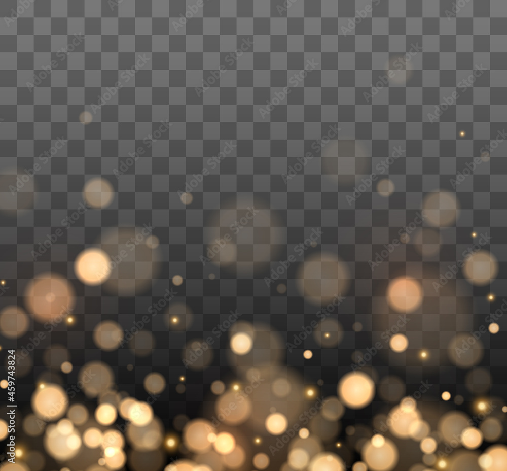 Poster Shining bokeh isolated on transparent background. Golden bokeh lights with glowing particles isolated. Christmas concept