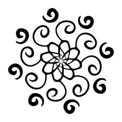 Circular spiral ornament. Tattoo. Snowflake. Ornament. Abstract line drawing.
