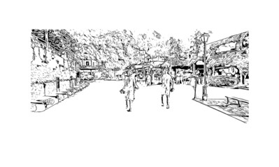 Obraz premium Building view with landmark of Kos is the island in Aegean Sea. Hand drawn sketch illustration in vector.