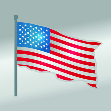 Vector Illustration Image of The United States Of America USA Waving Flag Pole
