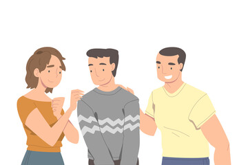 Fototapeta premium People Character Supporting Friend Encouraging Cheering Up and Raising His Spirits Vector Illustration