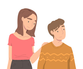 Woman Character Supporting Man Friend Encouraging Cheering Up and Raising His Spirit Vector Illustration