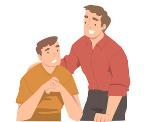 Man Character Supporting Friend Encouraging Cheering Up and Raising His Spirit Vector Illustration