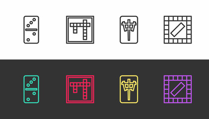 Set line Domino, Bingo, Mahjong pieces and Board game on black and white. Vector